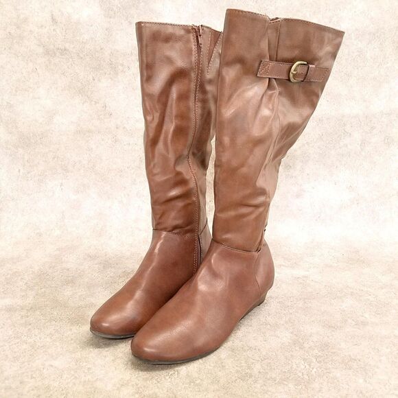 Style & Co. Womens Rainne Size 9 Tan Low Wedge Knee High Riding Boots - Picture 3 of 12